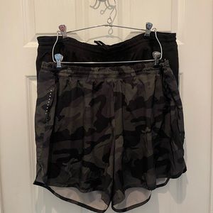 2 pairs Old Navy Active Shorts, Size XL, Black and Camo, Like New